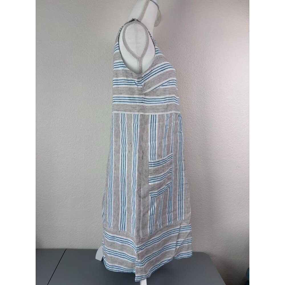 J. Jill women's small brown blue striped 100% linen knee length shift dress - Picture 4 of 9